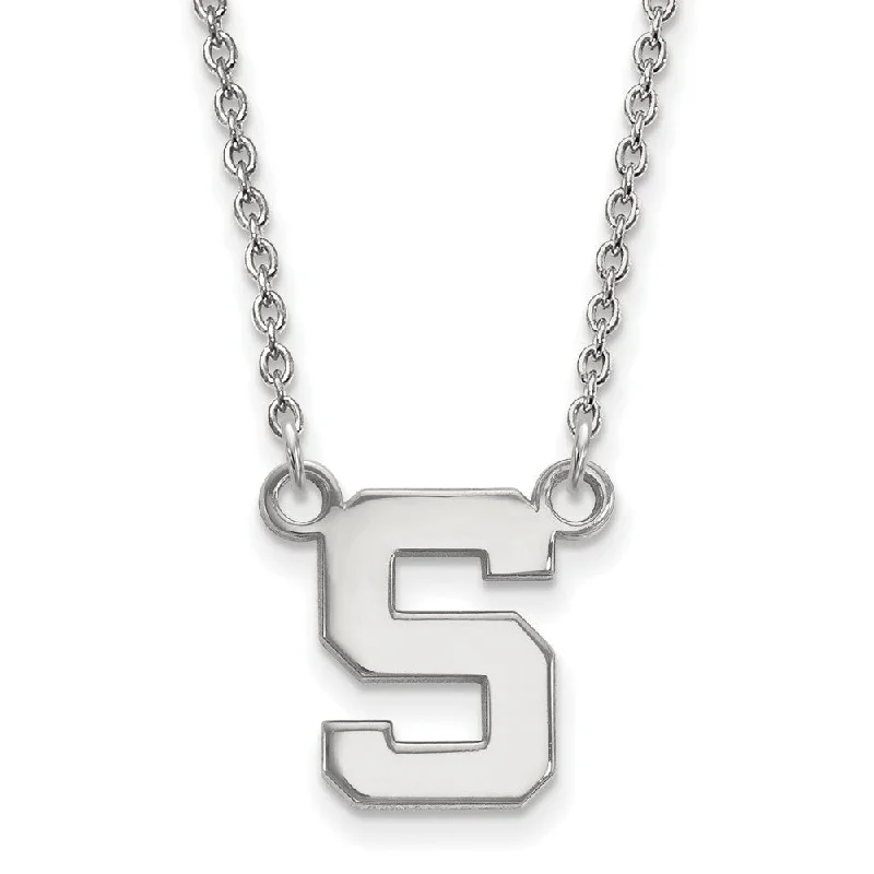 ladies-diamond-long-necklaces-14k White Gold Michigan State Small Initial S Pendant Necklace