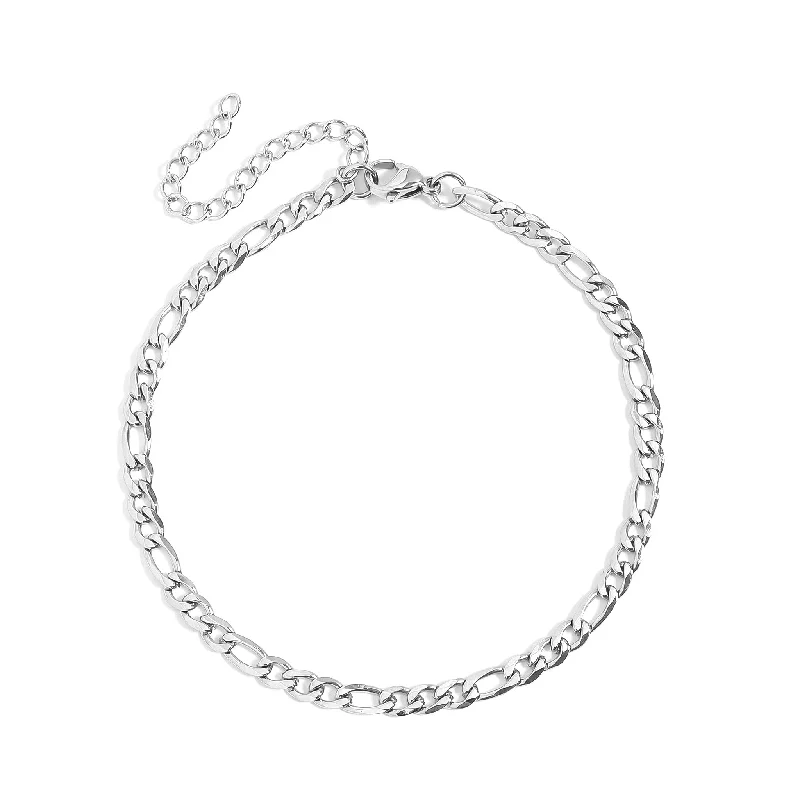 ladies-name-silver-bracelets-Stainless Steel Figaro Chain Bracelet / BRJ9096