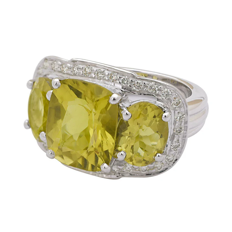 Ladies rings for stylists -RING - LEMON QUARTZ AND DIAMOND IN SILVER