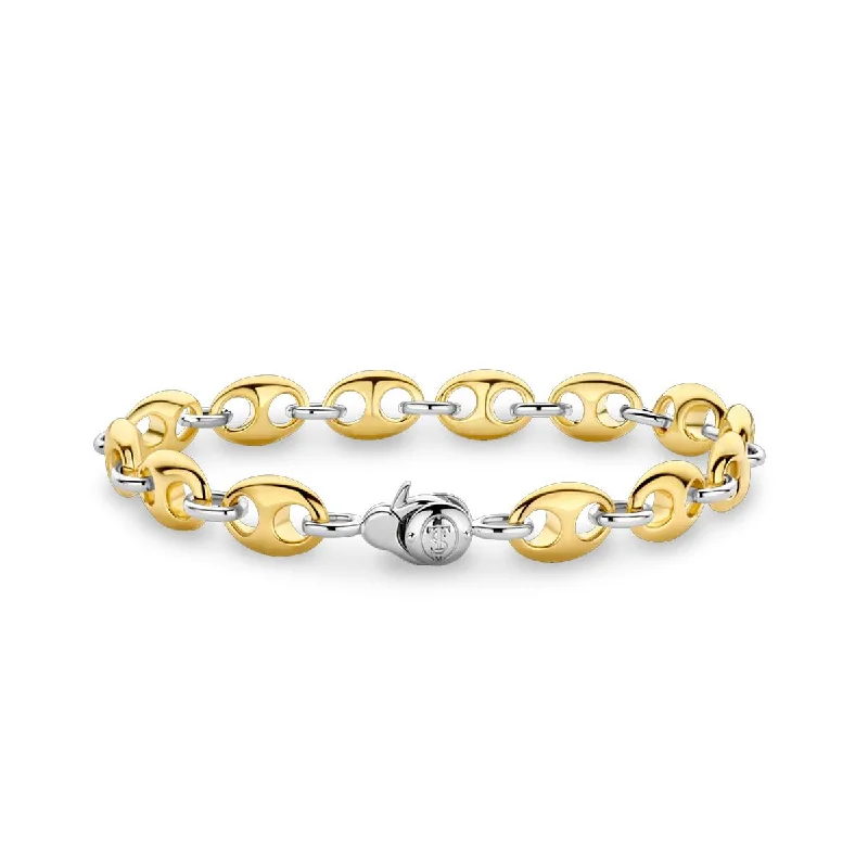 ladies-charm-diamond-bracelets-TWO-TONE GOLD PLATED STERLING SILVER PUFFED GUCCI LINK BRACELET