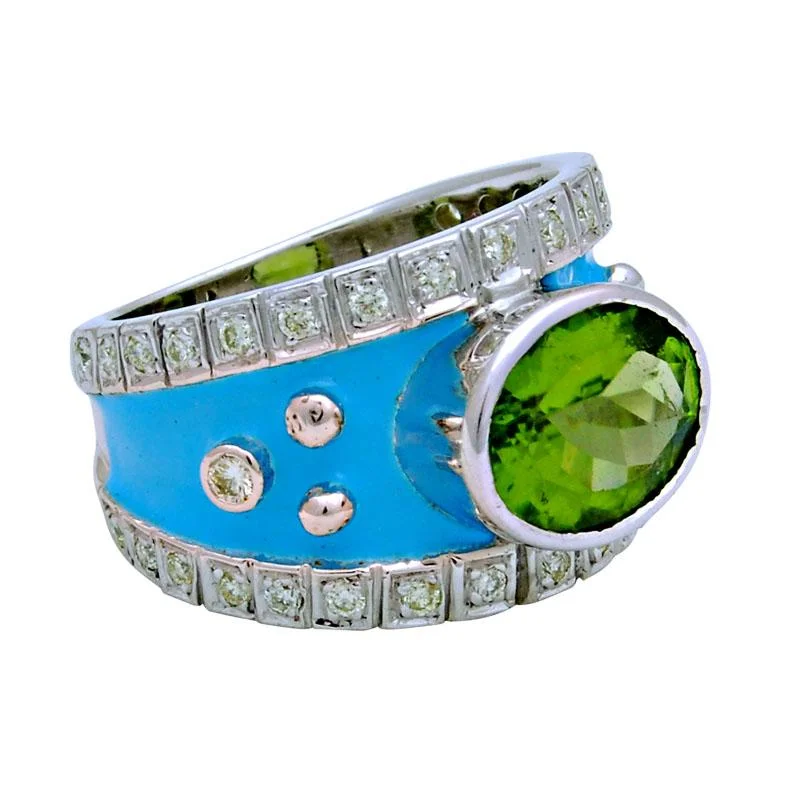 Ladies rings with opal -Ring-Peridot and Diamond (Enamel)  (114PS)