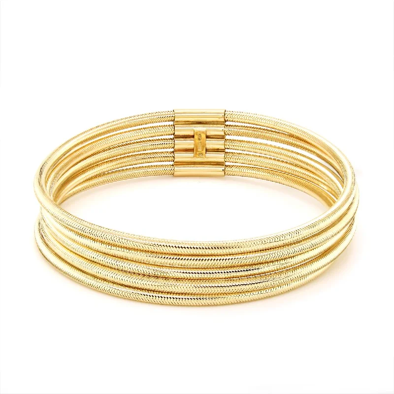 ladies-sterling-silver-star-bracelets-YELLOW GOLD 5-ROW STRETCH MESH BANGLE BRACELET