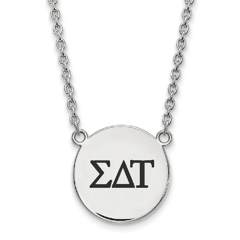 ladies-gold-star-necklaces-Sterling Silver Sigma Delta Tau Large Enamel Greek Letters Necklace