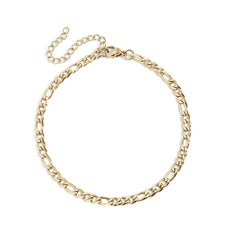 ladies-unique-gold-bracelets-18K Gold PVD Stainless Steel Figaro Chain Bracelet or Anklet / BRJ9097