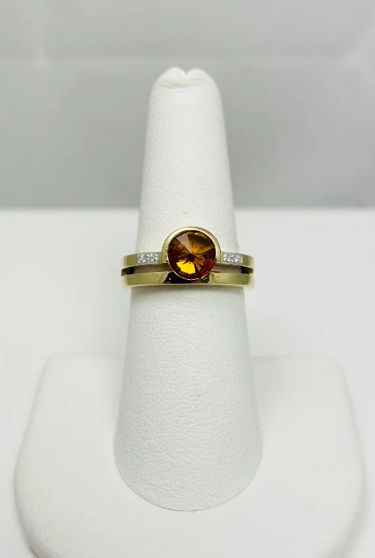 Ladies rings matte texture -Cool Modern 1ct Citrine Diamond 14k Yellow Gold Ring