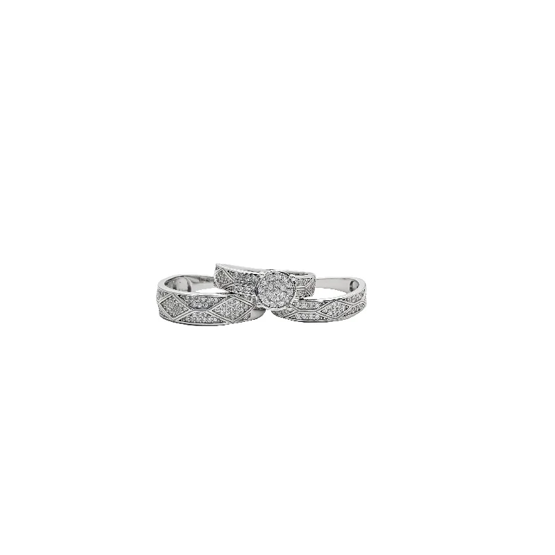 Ladies engagement rings with iolite -Cubic Zirconia Three-Pieces Engagement Ring (Silver)