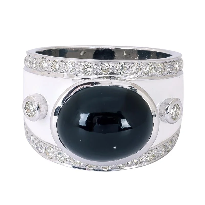 Ladies rings textured surface -Ring- Black Onyx and Diamond (Enamel)  (265FS)