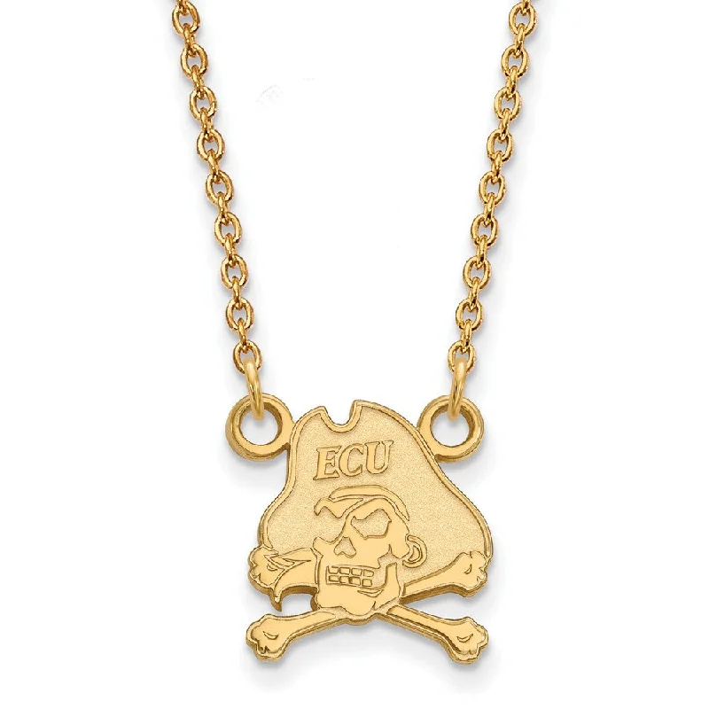 ladies-minimalist-necklaces-14k Yellow Gold East Carolina U Small Pirate Pendant Necklace