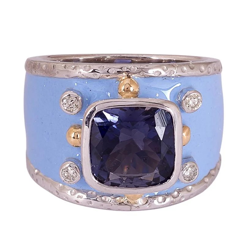 Ladies rings elegant settings -Ring- Iolite and Diamond (Enamel)  (24QM)