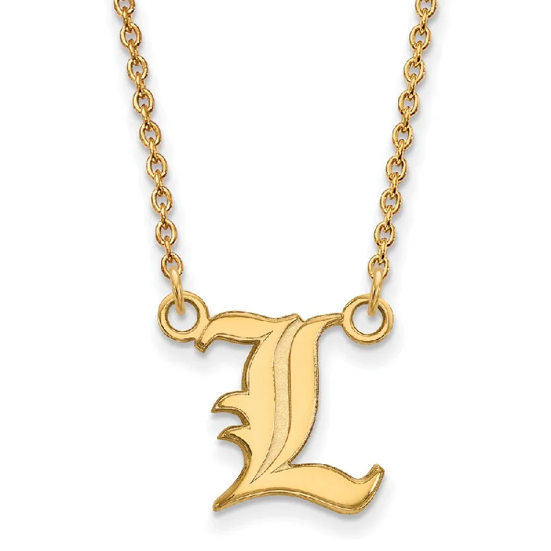 ladies-heart-necklaces-14k Yellow Gold U of Louisville Small Script 'L' Pendant Necklace