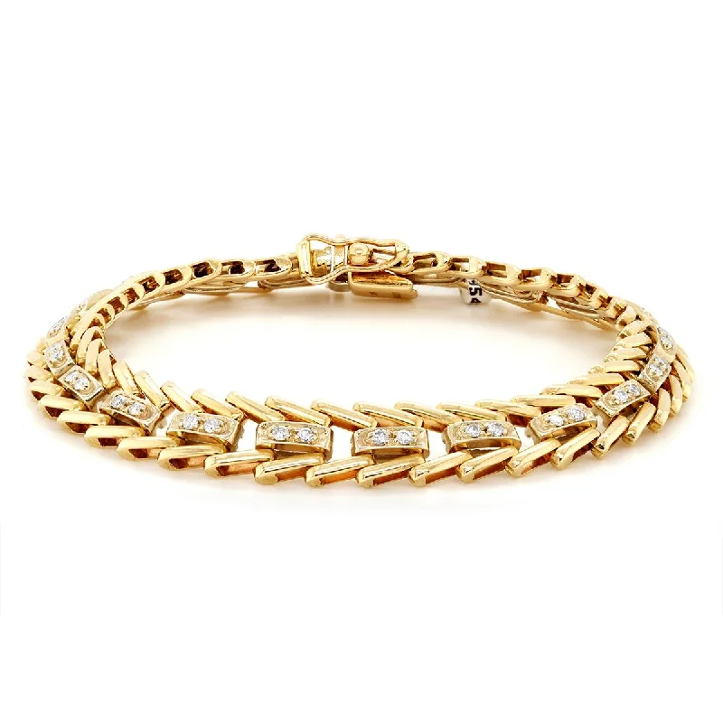 ladies-bangle-rose-gold-bracelets-YELLOW GOLD VINTAGE STYLE DIAMOND BRACELET, 3/4 CT TW