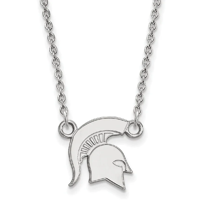 ladies-layered-minimalist-necklaces-Sterling Silver Michigan State Small Mascot Pendant Necklace