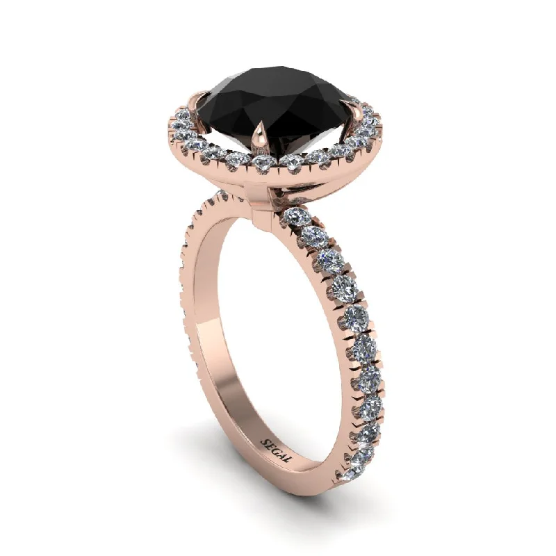 Ladies engagement rings with black opal -Round Cut Black Diamond Halo Engagement Ring - Charleigh No. 8