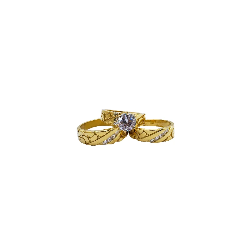 Ladies engagement rings for unique proposals -Three-Piece Nugget Style CZ Engagement Ring (14K)