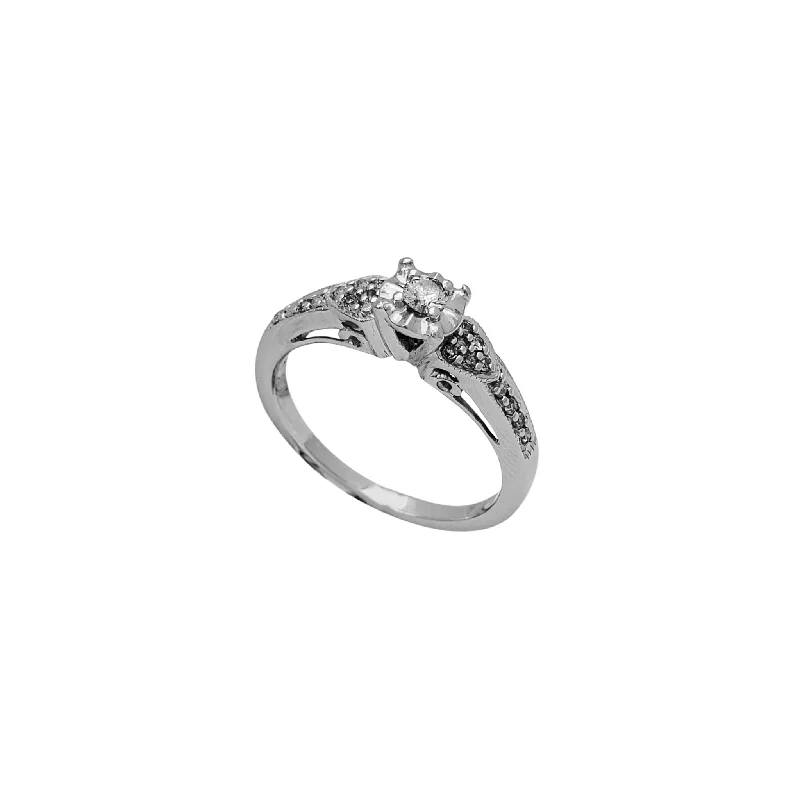 Ladies engagement rings etched finish -Diamond Engagement Ring (10K)