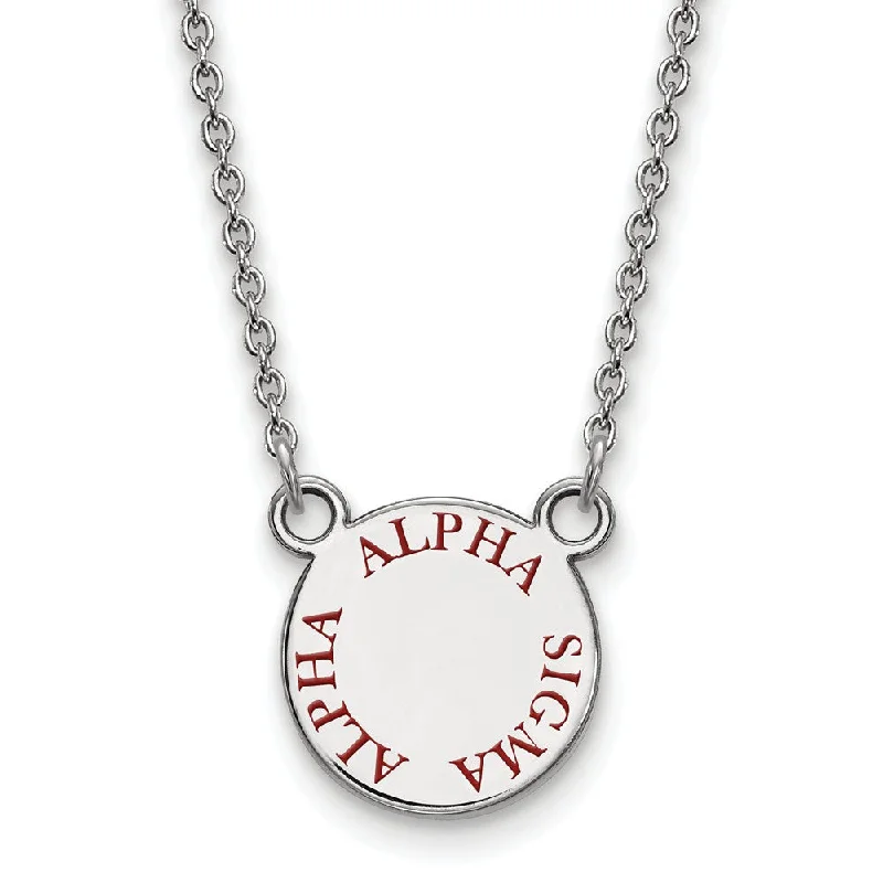 ladies-unique-heart-necklaces-Sterling Silver Alpha Sigma Alpha Small Red Enamel Necklace