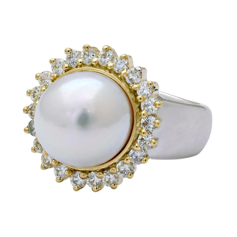 Ladies rings handcrafted details -Ring-South Sea Pearl and Diamond  (6MM)