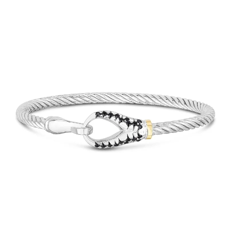 ladies-chain-bracelets-STERLING SILVER BANGLE BRACELET WITH BLACK SPINEL AND GOLD ACCENTS