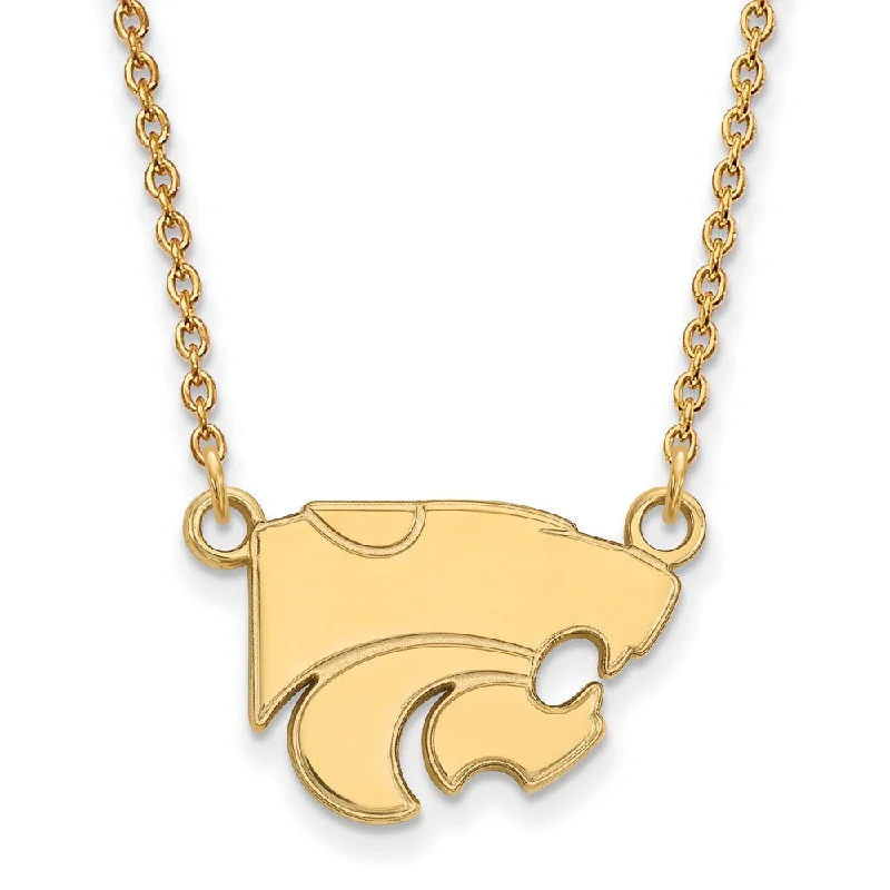 ladies-ethnic-rose-gold-necklaces-10k Yellow Gold Kansas State Small Wildcat Pendant Necklace