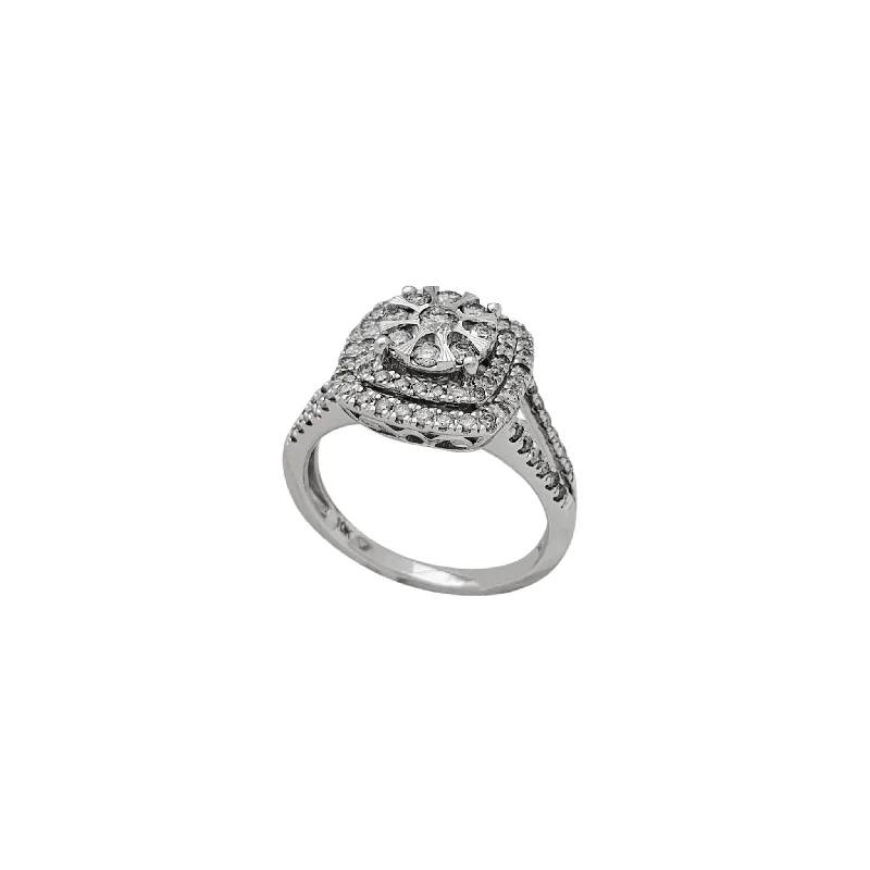 Ladies engagement rings with vintage halo -Diamond Pave Cushion-Shape Engagement Ring (10K)