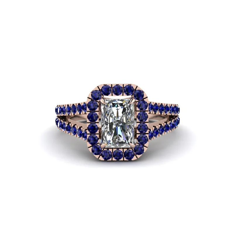 Ladies engagement rings with tanzanite -Radiant Cut Diamond Halo Split Shank Engagement Ring - Lainey No. 62