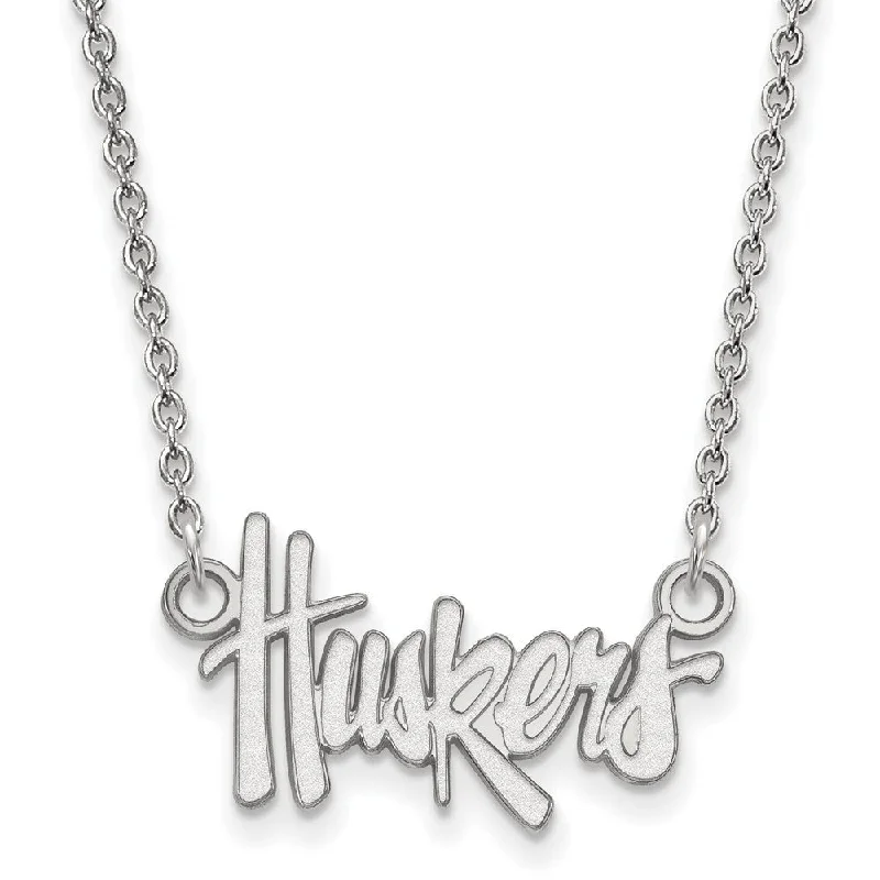 ladies-bridal-diamond-necklaces-14k White Gold U of Nebraska Small Huskers Pendant Necklace