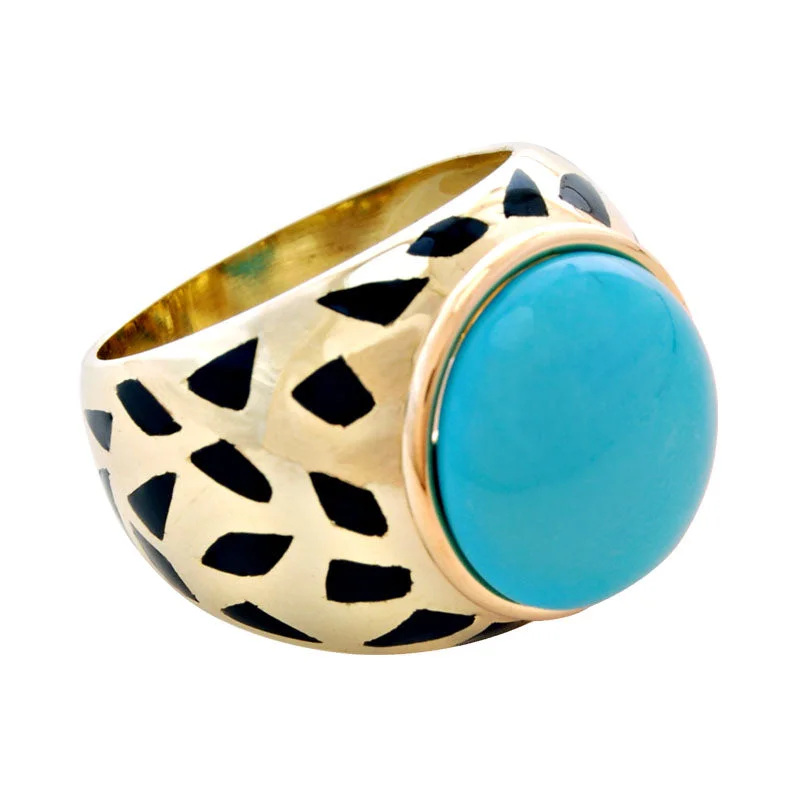 Ladies rings with gemstones -Ring-Turquoise (Enamel)