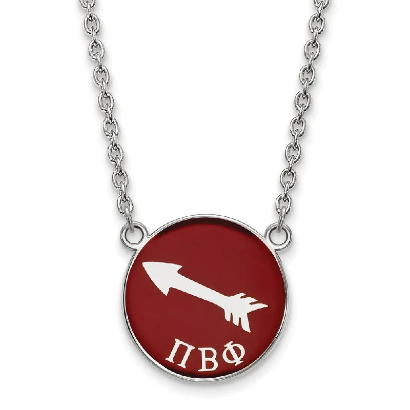 ladies-short-rose-gold-necklaces-Sterling Silver Pi Beta Phi Large Wine Enamel Arrow Disc Necklace