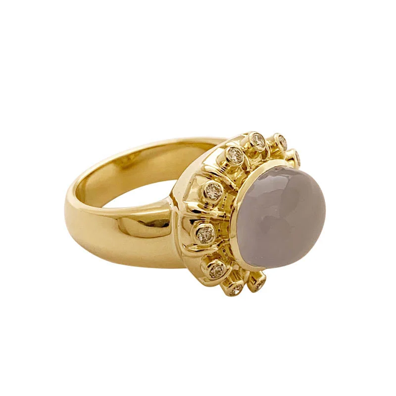 Ladies rings rose quartz -RING - CHALCEDONY AND DIAMOND IN 18K GOLD