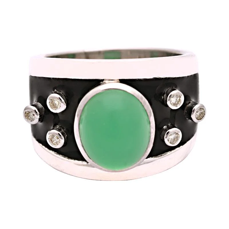 Ladies rings with hematite -Ring-Chrysoprase and Diamond (Enamel)  (156LS)