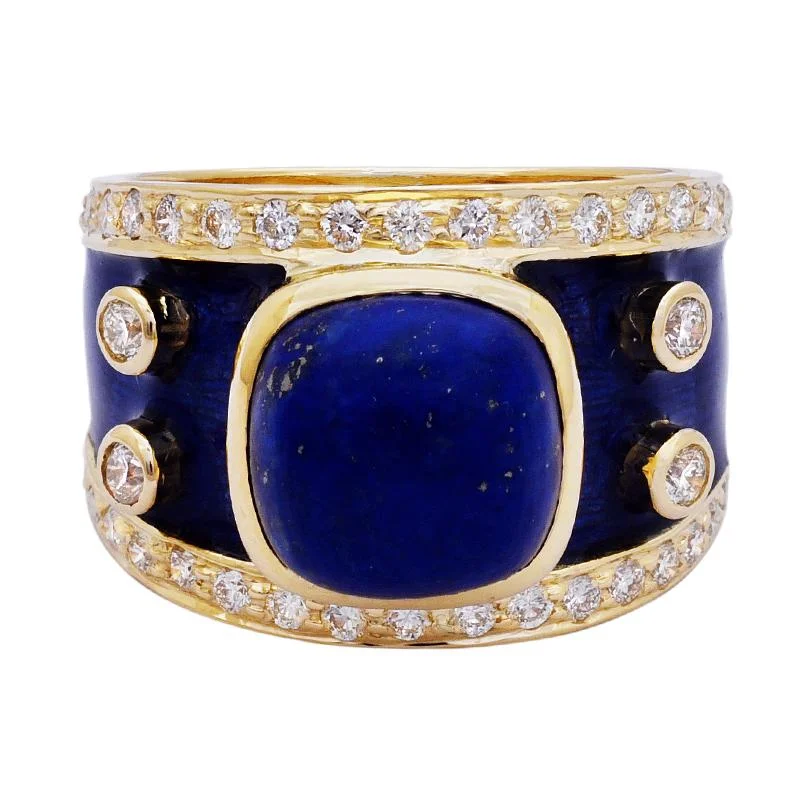 Ladies rings with orange calcite -Ring- Lapis Lazuli and Diamond (Enamel)  (2199N)