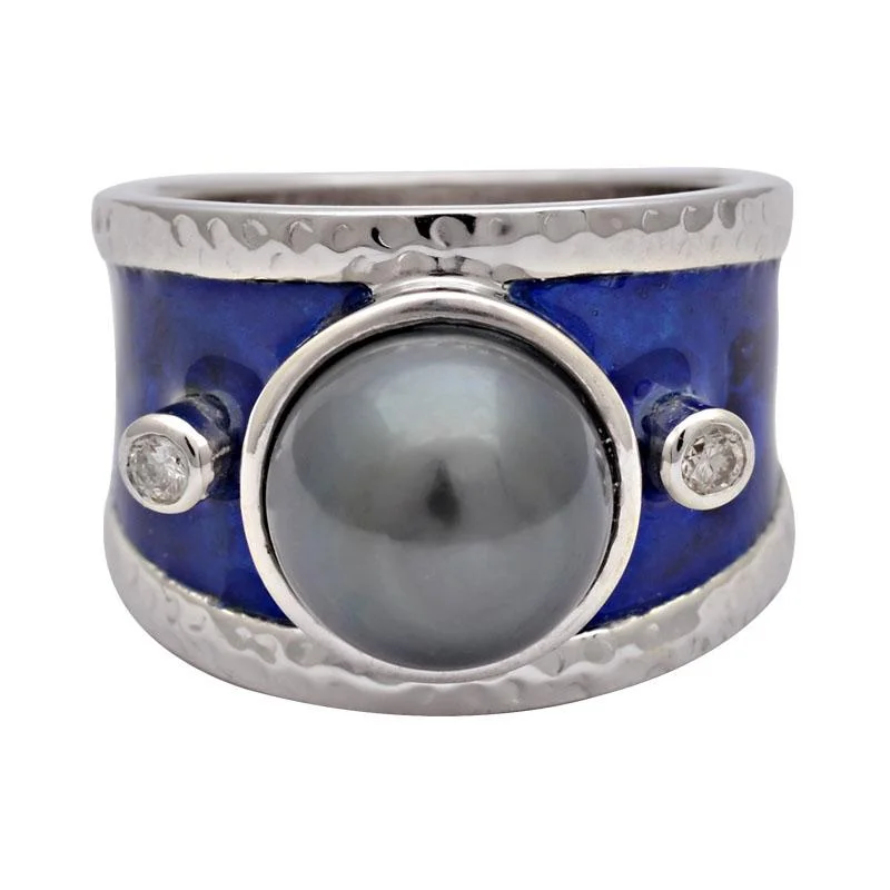 Ladies rings with paw motifs -Ring-South Sea Pearl and Diamond (Enamel)  (177GS)