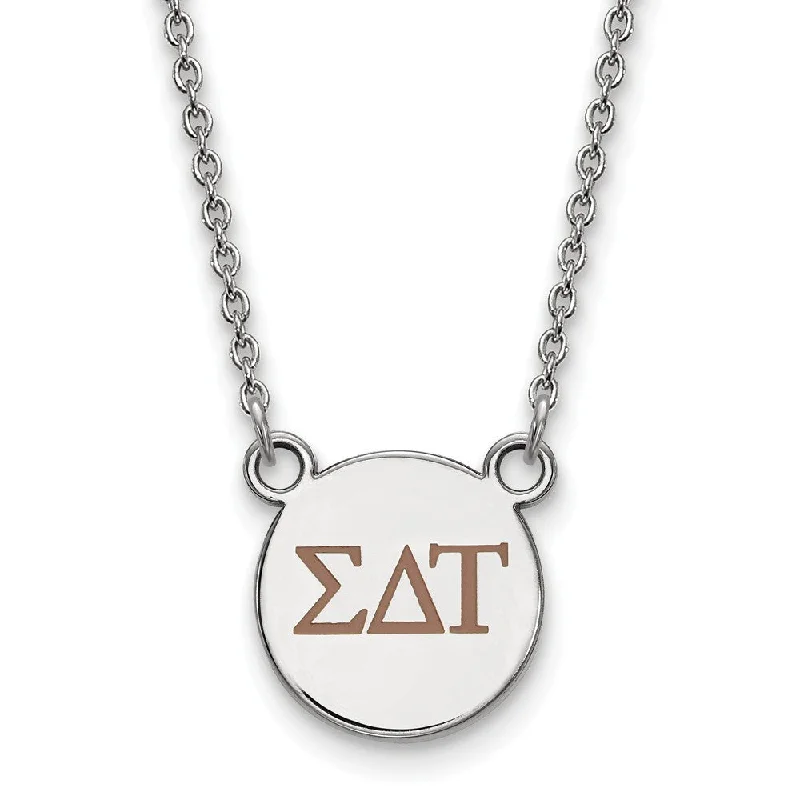 ladies-name-silver-necklaces-Sterling Silver Sigma Delta Tau Small Lt Brown Enamel Greek Necklace