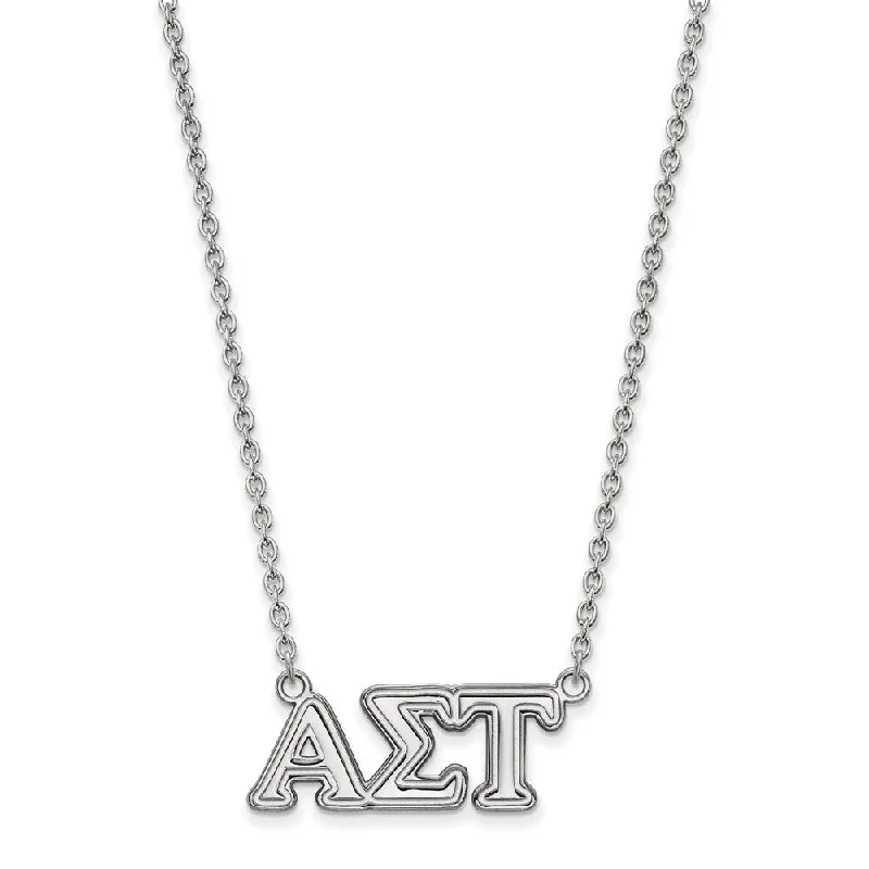 ladies-flower-silver-necklaces-Sterling Silver Alpha Sigma Tau Medium Necklace