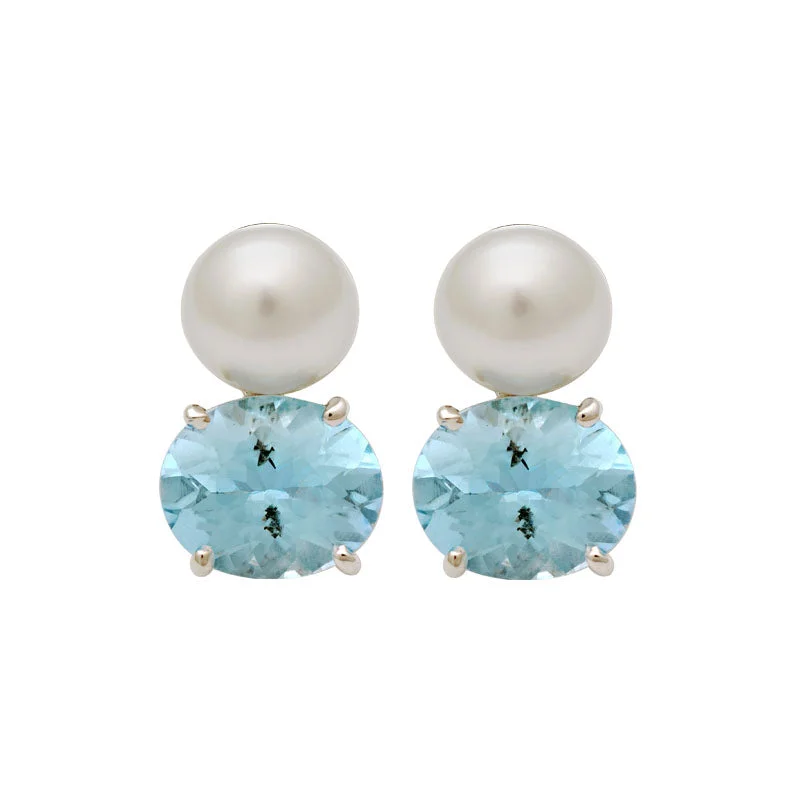 ladies-birthstone-charm-necklaces-Earrings-Blue Topaz and South Sea Pearl