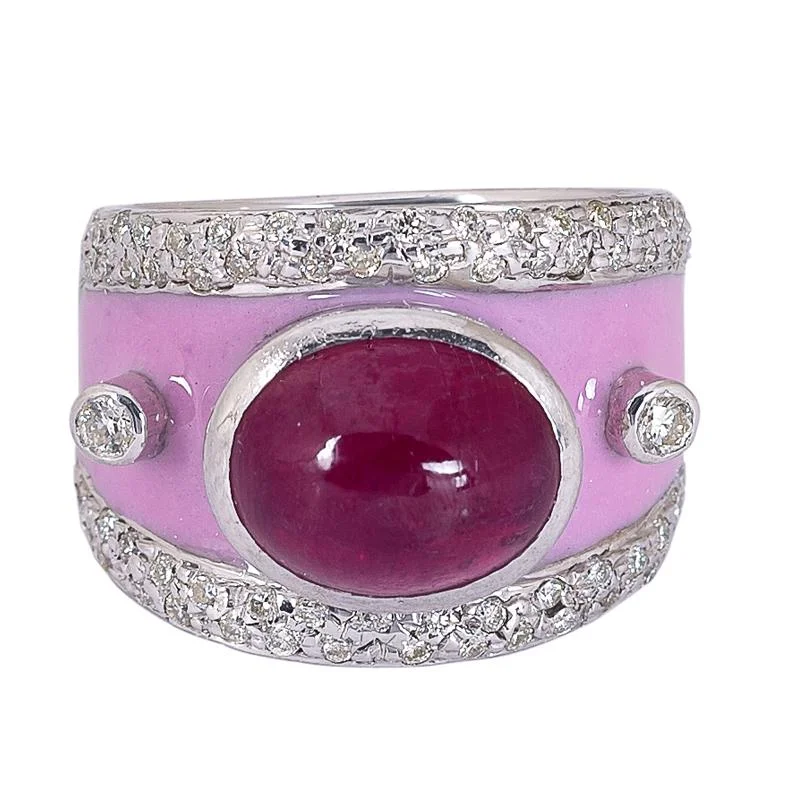 Ladies rings elegant rings -Ring- Glass Filled Ruby and Diamond (Enamel)  (272PS)