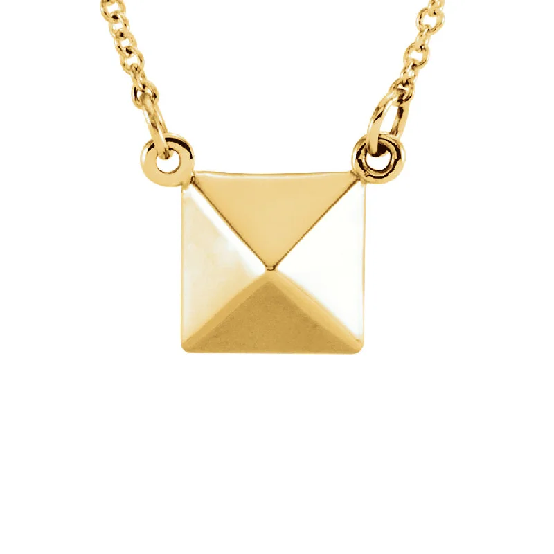 ladies-bohemian-rose-gold-necklaces-Polished Pyramid Necklace in 14k Yellow Gold, 16.25 Inch