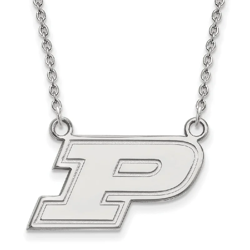 ladies-silver-diamond-necklaces-14k White Gold Purdue Small Initial P Pendant Necklace