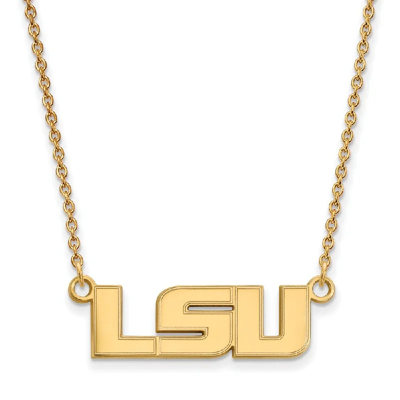 ladies-minimalist-pearl-necklaces-10k Yellow Gold Louisiana State Small 'LSU' Pendant Necklace