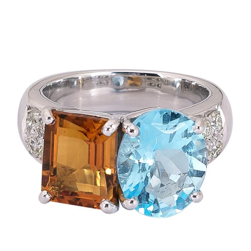 Ladies rings for writers -Ring- Blue Topaz, Citrine and Diamond  (272KS)