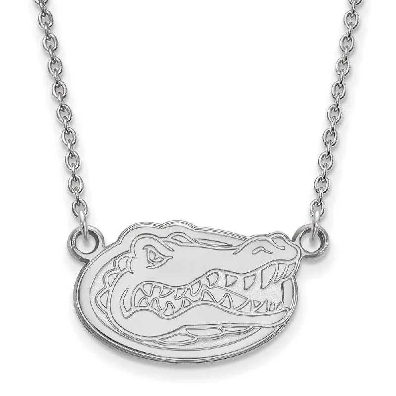 ladies-sterling-silver-flower-necklaces-10k White Gold U of Florida Small Gator Disc Pendant Necklace