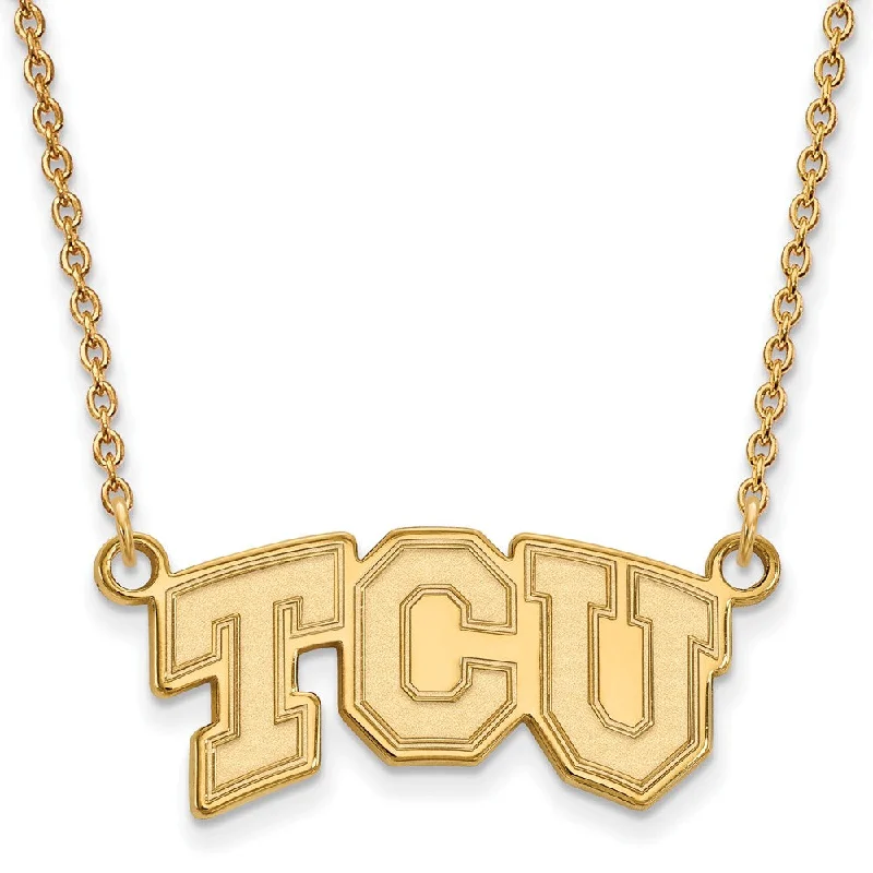 ladies-star-pearl-necklaces-14k Yellow Gold Texas Christian U Small 'TCU' Pendant Necklace