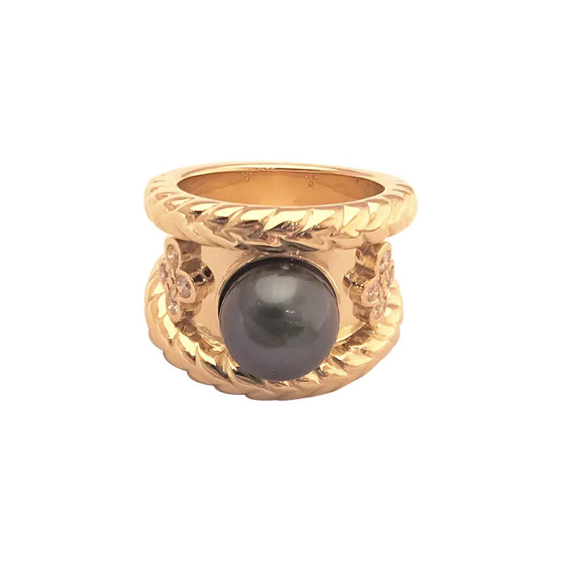 Ladies rings ethnic styles -RING- GRAY S.S. PEARL AND DIAMOND