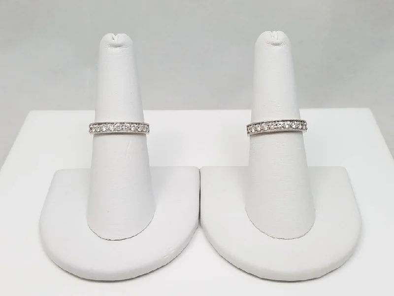 Ladies rings classic bands -Set of Two Matched 14k White Gold Natural Diamond Ring Bands