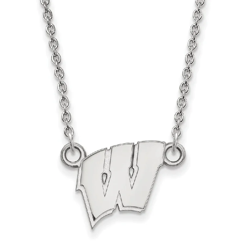 ladies-personalized-initial-necklaces-14k White Gold U of Wisconsin Small Initial W Pendant Necklace