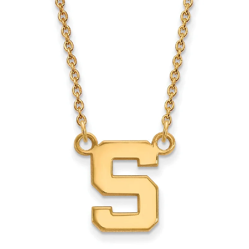 ladies-unique-rose-gold-necklaces-14k Gold Plated Silver Michigan State Small Initial S Pendant Necklace