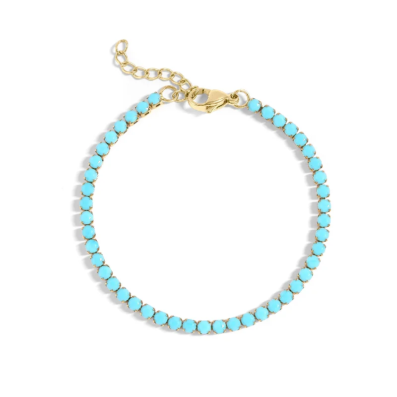 ladies-tassel-rose-gold-bracelets-18K Gold PVD Stainless Steel Turquoise Rhinestone Tennis Chain Bracelet / TBR0006