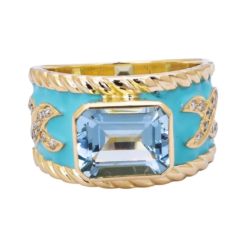 Ladies rings with onyx -Ring- Aquamarine and Diamond (Enamel)  (2202A)