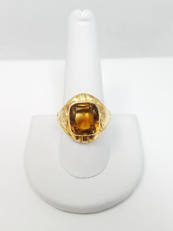 Ladies rings sleek bands -Vintage 14k Yellow Gold Art Nouveau Natural Citrine Ring