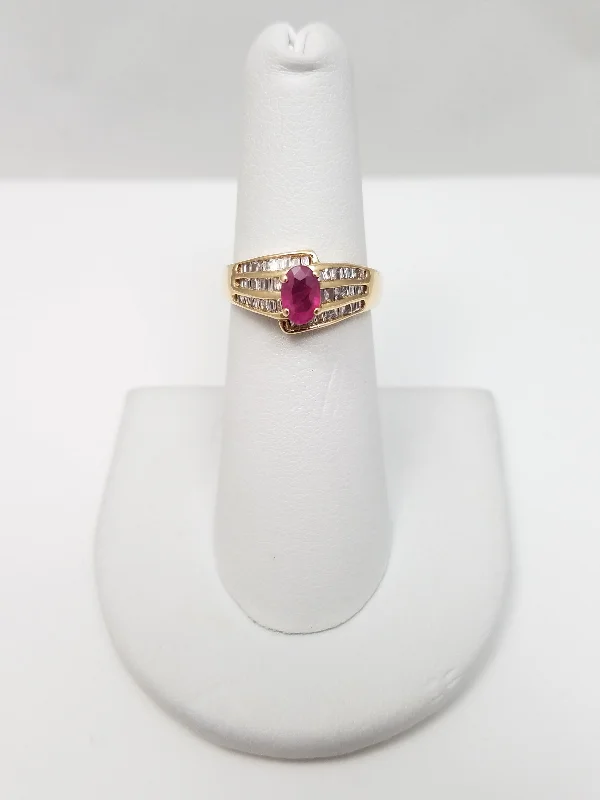 Ladies rings for vacations -Ravishing 14k Yellow Gold Natural Ruby & Natural Diamond Ring